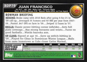 2010 Bowman Draft Picks & Prospects - Chrome #BDP79 Juan Francisco Back