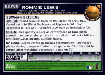 2010 Bowman Draft Picks & Prospects - Chrome #BDP86 Rommie Lewis Back