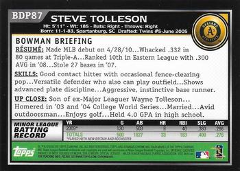 2010 Bowman Draft Picks & Prospects - Chrome #BDP87 Steve Tolleson Back