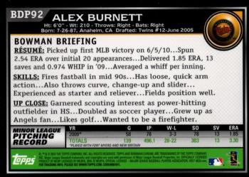 2010 Bowman Draft Picks & Prospects - Chrome #BDP92 Alex Burnett Back