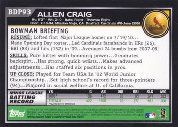 2010 Bowman Draft Picks & Prospects - Chrome #BDP93 Allen Craig Back