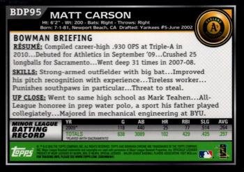 2010 Bowman Draft Picks & Prospects - Chrome #BDP95 Matt Carson Back