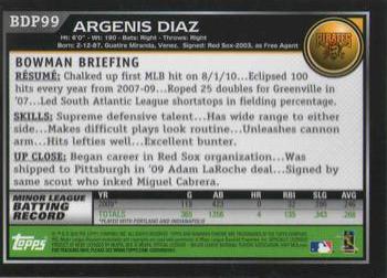 2010 Bowman Draft Picks & Prospects - Chrome #BDP99 Argenis Diaz Back