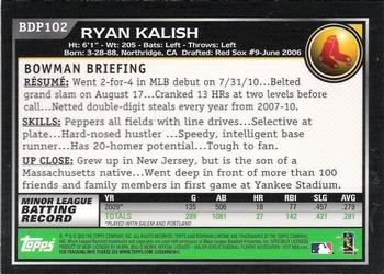 2010 Bowman Draft Picks & Prospects - Chrome #BDP102 Ryan Kalish Back