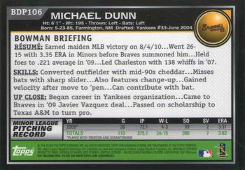 2010 Bowman Draft Picks & Prospects - Chrome #BDP106 Michael Dunn Back