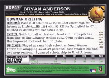 2010 Bowman Draft Picks & Prospects - Chrome Blue Refractors #BDP47 Bryan Anderson Back