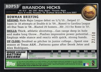 2010 Bowman Draft Picks & Prospects - Chrome Gold Refractors #BDP53 Brandon Hicks Back