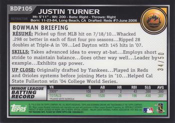 2010 Bowman Draft Picks & Prospects - Chrome Gold Refractors #BDP105 Justin Turner Back