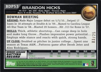 2010 Bowman Draft Picks & Prospects - Chrome Orange Refractors #BDP53 Brandon Hicks Back