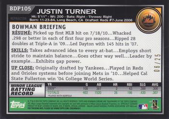 2010 Bowman Draft Picks & Prospects - Chrome Orange Refractors #BDP105 Justin Turner Back