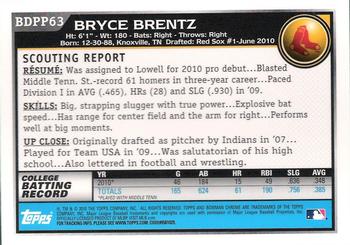 2010 Bowman Draft Picks & Prospects - Chrome Prospect Autographs #BDPP63 Bryce Brentz Back