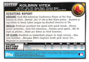 2010 Bowman Draft Picks & Prospects - Chrome Prospect Autographs #BDPP68 Kolbrin Vitek Back