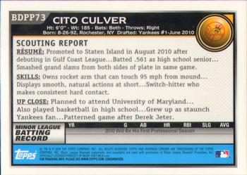 2010 Bowman Draft Picks & Prospects - Chrome Prospect Autographs #BDPP73 Cito Culver Back