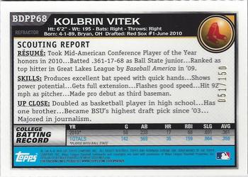 2010 Bowman Draft Picks & Prospects - Chrome Prospect Autographs Blue Refractors #BDPP68 Kolbrin Vitek Back