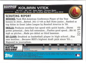 2010 Bowman Draft Picks & Prospects - Chrome Prospect Autographs Gold Refractors #BDPP68 Kolbrin Vitek Back