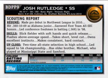 2010 Bowman Draft Picks & Prospects - Chrome Prospects #BDPP9 Josh Rutledge Back