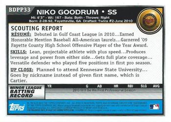 2010 Bowman Draft Picks & Prospects - Chrome Prospects #BDPP33 Niko Goodrum Back