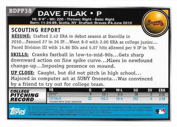 2010 Bowman Draft Picks & Prospects - Chrome Prospects #BDPP38 Dave Filak Back