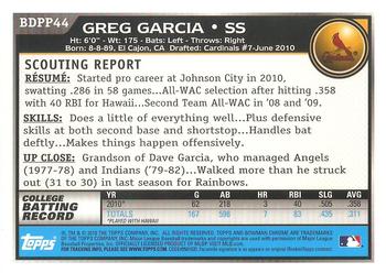 2010 Bowman Draft Picks & Prospects - Chrome Prospects #BDPP44 Greg Garcia Back
