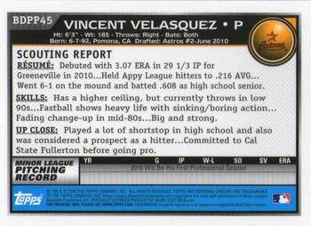 2010 Bowman Draft Picks & Prospects - Chrome Prospects #BDPP45 Vincent Velasquez Back