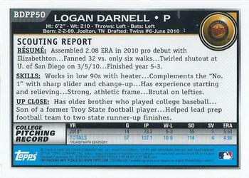 2010 Bowman Draft Picks & Prospects - Chrome Prospects #BDPP50 Logan Darnell Back