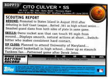 2010 Bowman Draft Picks & Prospects - Chrome Prospects #BDPP73 Cito Culver Back