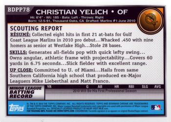 2010 Bowman Draft Picks & Prospects - Chrome Prospects #BDPP78 Christian Yelich Back