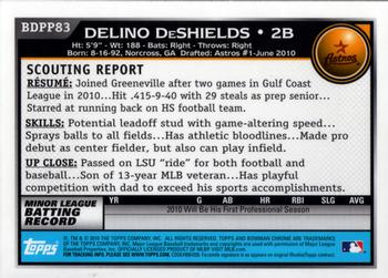 2010 Bowman Draft Picks & Prospects - Chrome Prospects #BDPP83 Delino DeShields Back