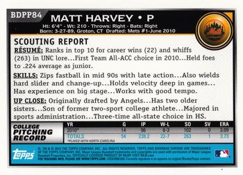 2010 Bowman Draft Picks & Prospects - Chrome Prospects #BDPP84 Matt Harvey Back