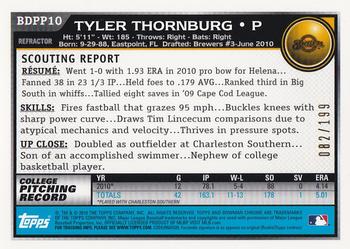 2010 Bowman Draft Picks & Prospects - Chrome Prospects Blue Refractors #BDPP10 Tyler Thornburg Back