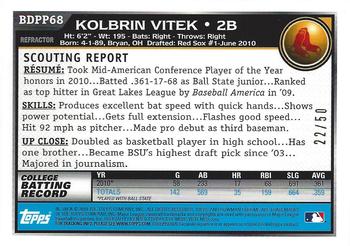 2010 Bowman Draft Picks & Prospects - Chrome Prospects Gold Refractors #BDPP68 Kolbrin Vitek Back