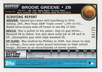 2010 Bowman Draft Picks & Prospects - Chrome Prospects Orange Refractors #BDPP29 Brodie Greene Back