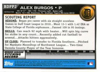 2010 Bowman Draft Picks & Prospects - Chrome Prospects Purple Refractors #BDPP2 Alex Burgos Back