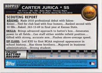 2010 Bowman Draft Picks & Prospects - Chrome Prospects Purple Refractors #BDPP11 Carter Jurica Back