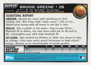 2010 Bowman Draft Picks & Prospects - Chrome Prospects Purple Refractors #BDPP29 Brodie Greene Back