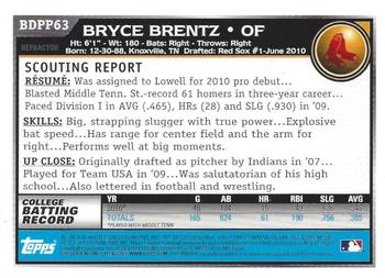 2010 Bowman Draft Picks & Prospects - Chrome Prospects Purple Refractors #BDPP63 Bryce Brentz Back