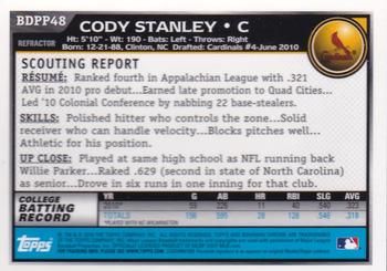 2010 Bowman Draft Picks & Prospects - Chrome Prospects Refractors #BDPP48 Cody Stanley Back