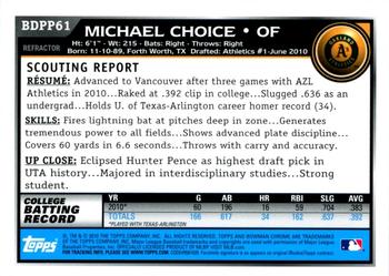 2010 Bowman Draft Picks & Prospects - Chrome Prospects Refractors #BDPP61 Michael Choice Back