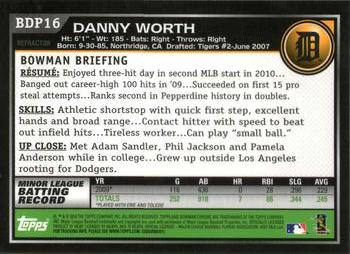 2010 Bowman Draft Picks & Prospects - Chrome Purple Refractors #BDP16 Danny Worth Back