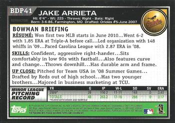 2010 Bowman Draft Picks & Prospects - Chrome Purple Refractors #BDP41 Jake Arrieta Back