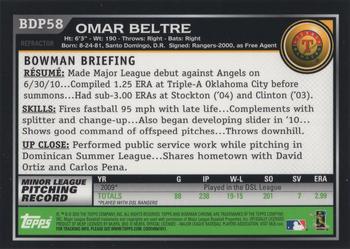 2010 Bowman Draft Picks & Prospects - Chrome Purple Refractors #BDP58 Omar Beltre Back