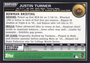 2010 Bowman Draft Picks & Prospects - Chrome Purple Refractors #BDP105 Justin Turner Back
