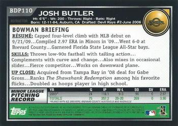 2010 Bowman Draft Picks & Prospects - Chrome Purple Refractors #BDP110 Josh Butler Back