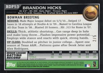 2010 Bowman Draft Picks & Prospects - Chrome Red Refractors #BDP53 Brandon Hicks Back