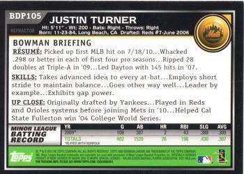 2010 Bowman Draft Picks & Prospects - Chrome Refractors #BDP105 Justin Turner Back