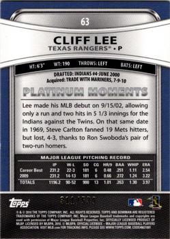 2010 Bowman Platinum - Gold Refractors #63 Cliff Lee Back