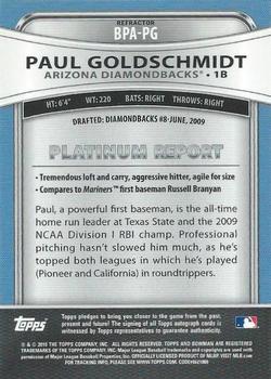 2010 Bowman Platinum - Prospect Autographs Blue Refractors #BPA-PG Paul Goldschmidt Back