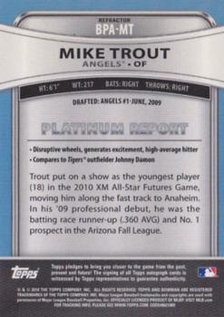 2010 Bowman Platinum - Prospect Autographs Green Refractors #BPA-MT Mike Trout Back