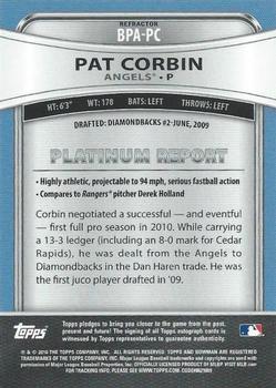 2010 Bowman Platinum - Prospect Autographs Green Refractors #BPA-PC Pat Corbin Back