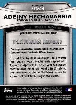 2010 Bowman Platinum - Prospect Autographs Refractors #BPA-AH Adeiny Hechavarria Back